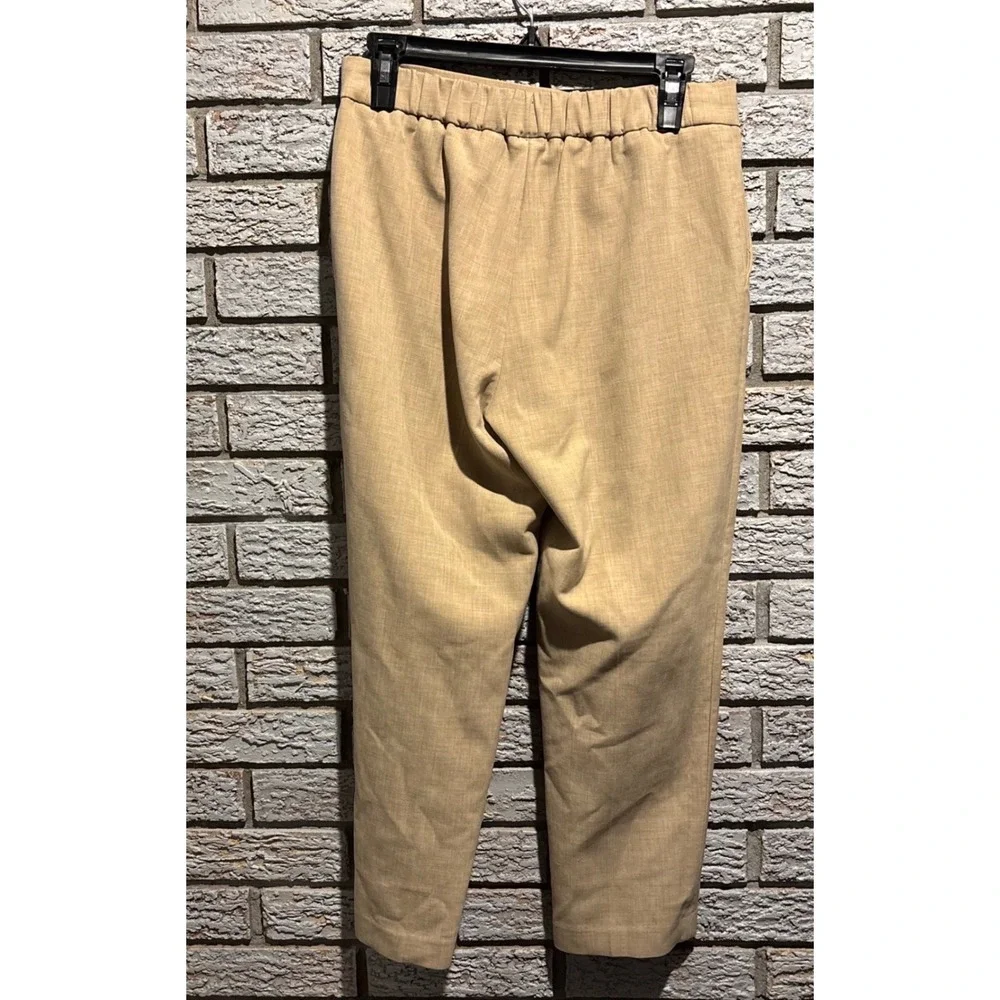 Babaton Aritzia Tan Linen Tapered Dress Pants Elastic Back Women's Size 6